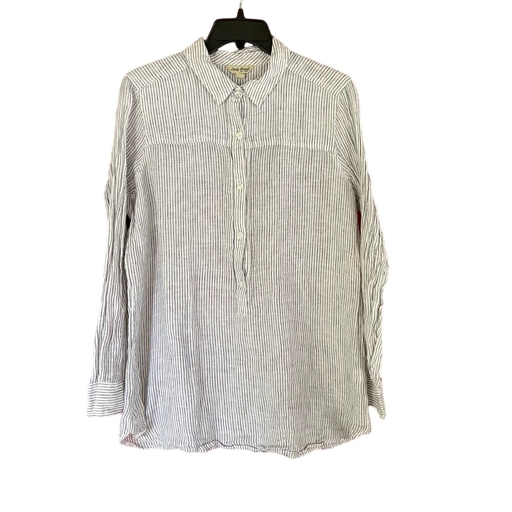 Lucky Brand Top Sz M Striped Linen Blend Pullover Lightweight‎ Long Sleeve
